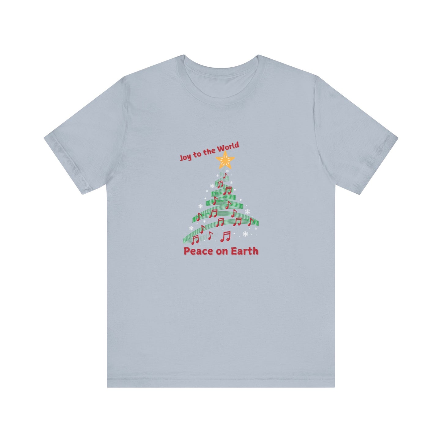 Joy to the World Christmas Tee - Unisex Short Sleeve Shirt with Musical Tree Design