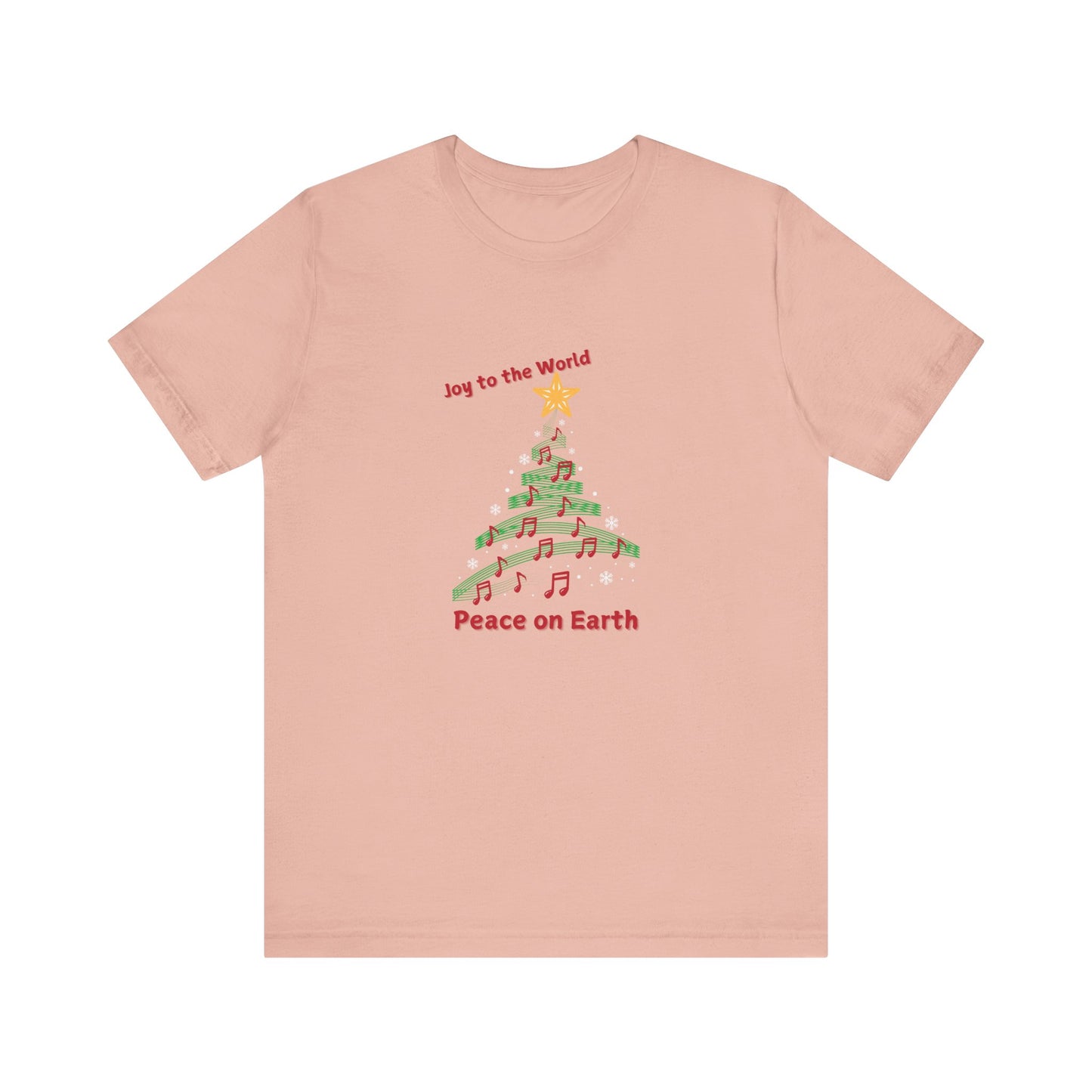 Joy to the World Christmas Tee - Unisex Short Sleeve Shirt with Musical Tree Design