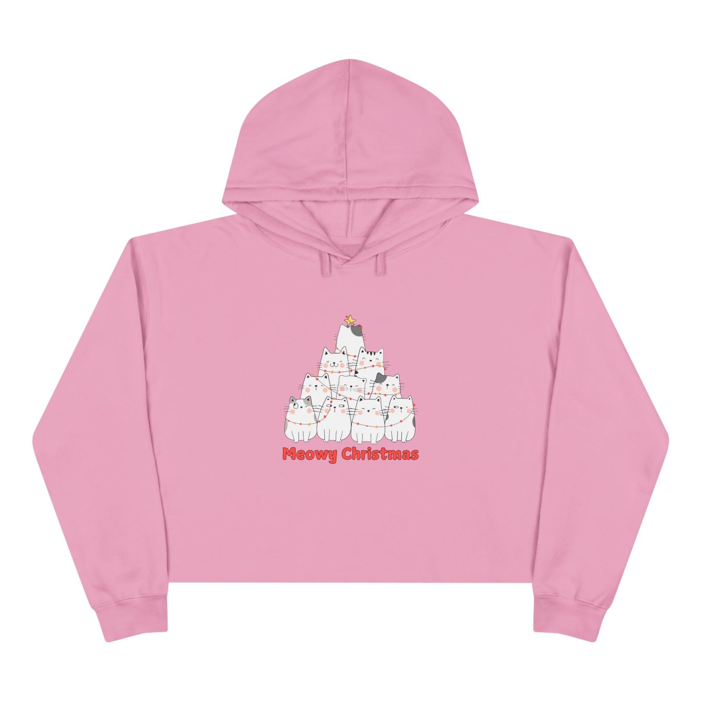 Meowy Christmas Crop Hoodie - Fun & Festive Cat Design