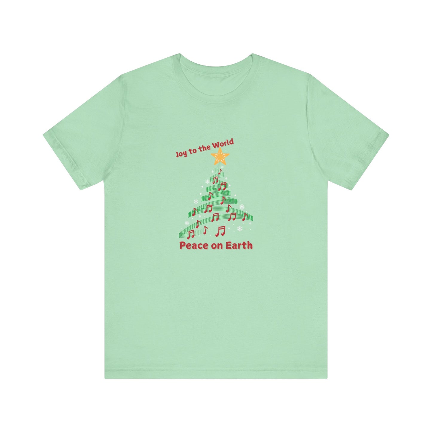 Joy to the World Christmas Tee - Unisex Short Sleeve Shirt with Musical Tree Design