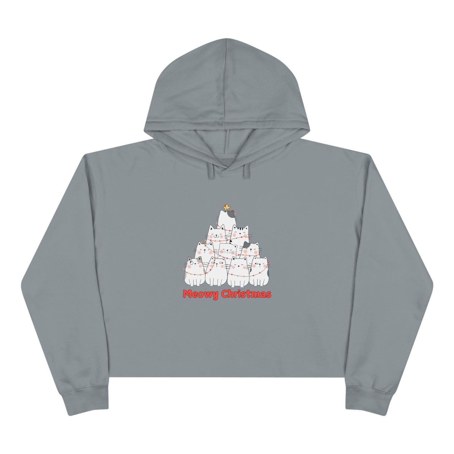 Meowy Christmas Crop Hoodie - Fun & Festive Cat Design