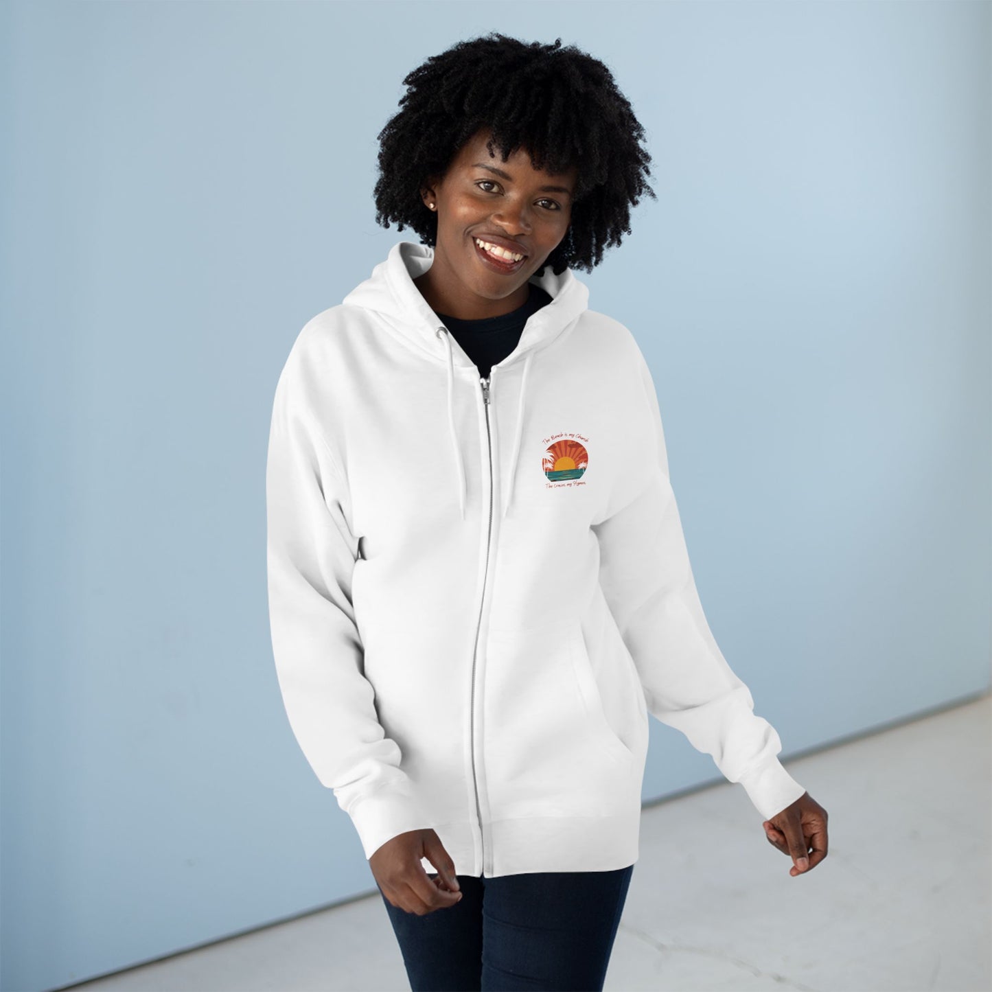 Beach Vibes Unisex Zip Hoodie - 'The Beach is My Church' Design