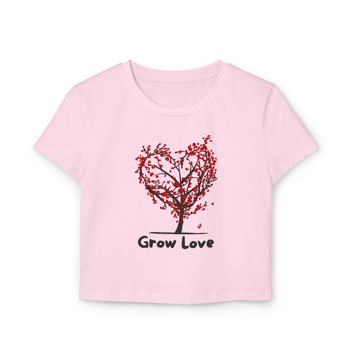 Grow Love Women's Baby Tee - Cute Heart Tree Design for Nature Lovers