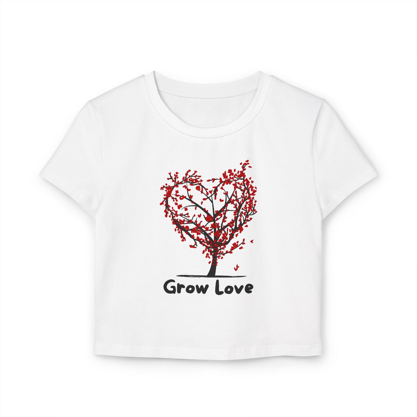 Grow Love Women's Baby Tee - Cute Heart Tree Design for Nature Lovers