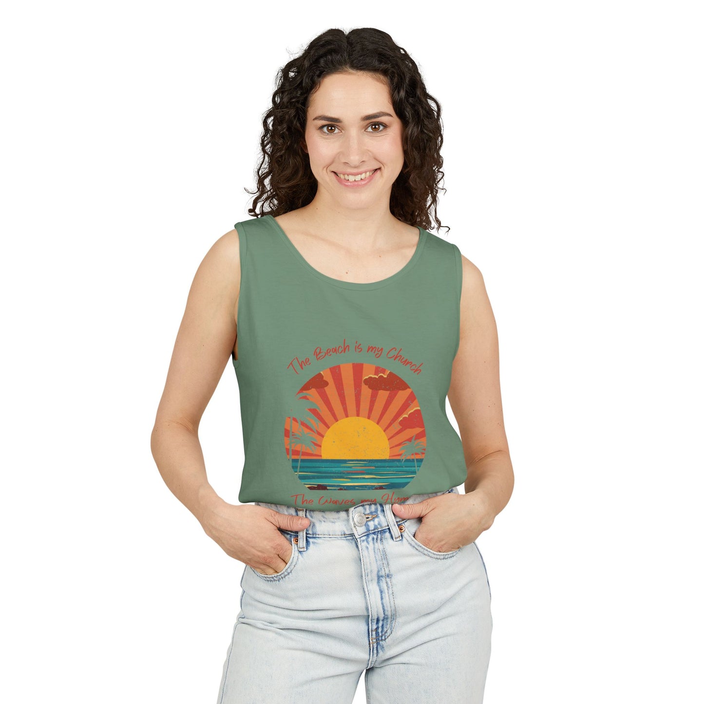 Beach Vibes Unisex Garment-Dyed Tank Top - "The Beach is My Church"