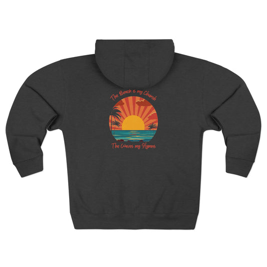 Beach Vibes Unisex Zip Hoodie - 'The Beach is My Church' Design