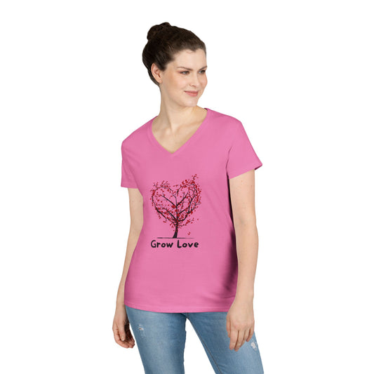 Ladies' V-Neck T-Shirt - "Grow Love" Design for Nature Lovers