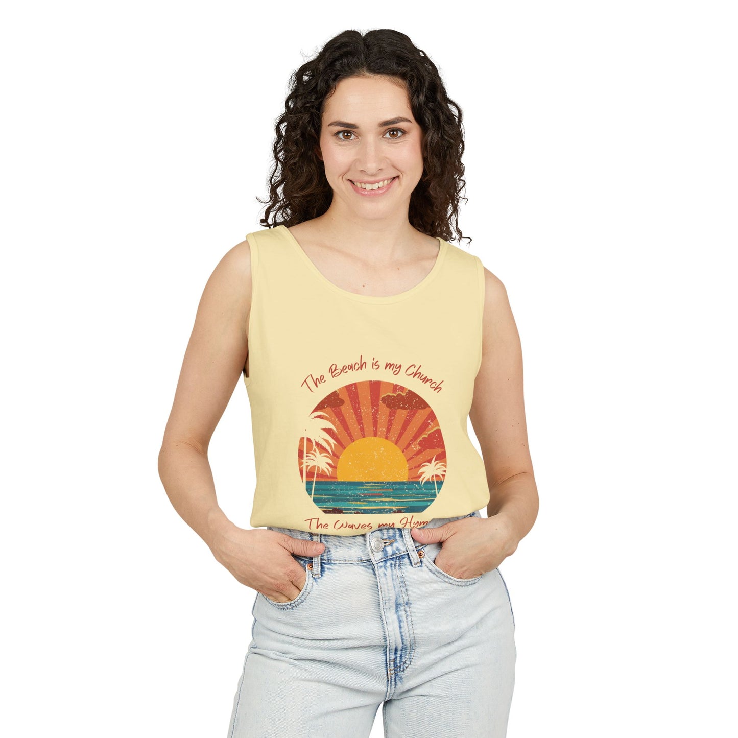 Beach Vibes Unisex Garment-Dyed Tank Top - "The Beach is My Church"