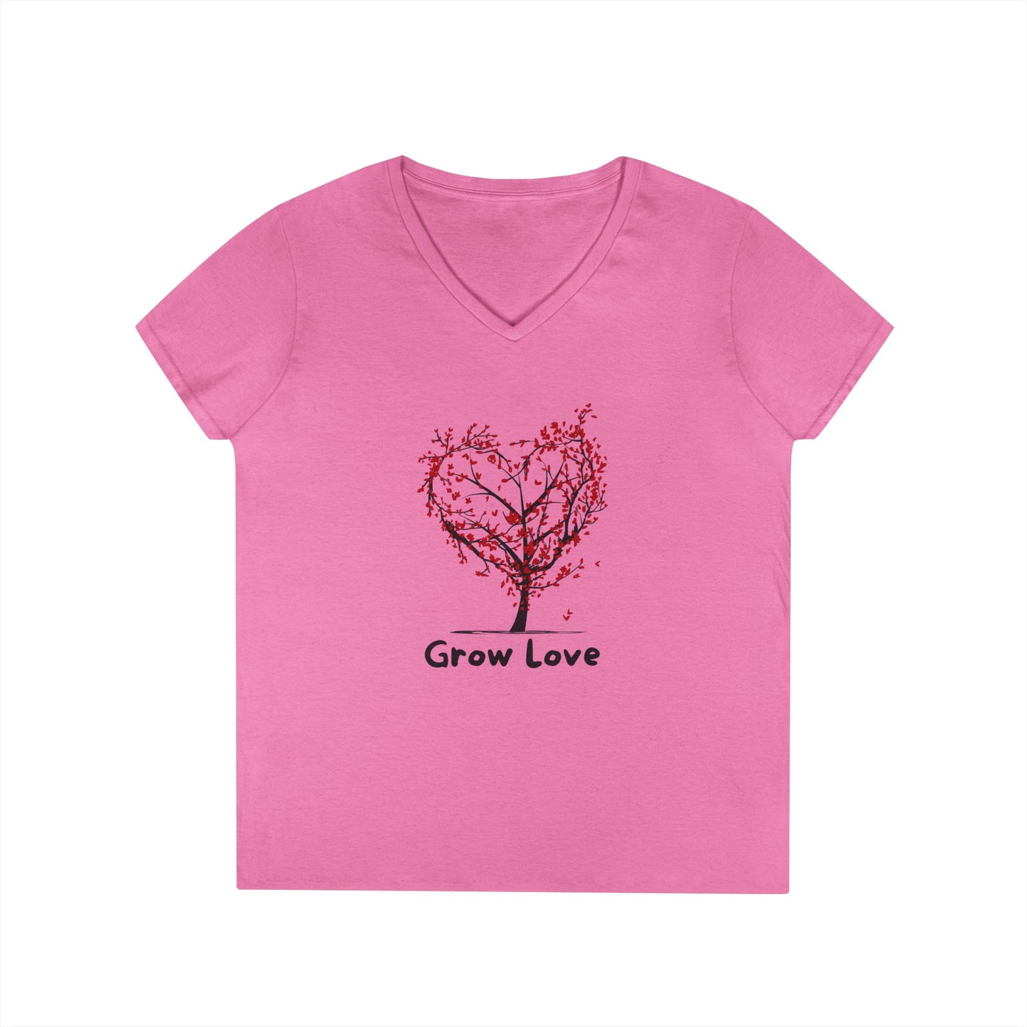 Ladies' V-Neck T-Shirt - "Grow Love" Design for Nature Lovers