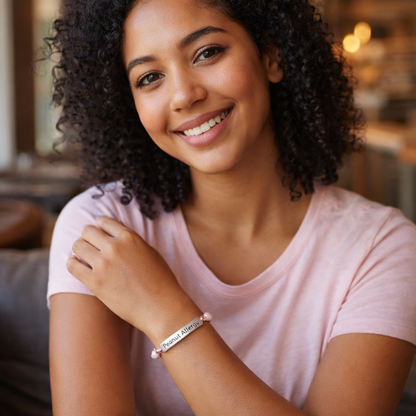 Custom Peanut & Tree Nut Allergy Medical Alert Bracelet — Engraved Natural Stone Stretch Bracelet
