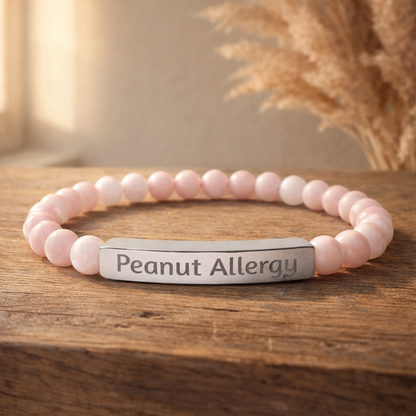 Custom Peanut & Tree Nut Allergy Medical Alert Bracelet — Engraved Natural Stone Stretch Bracelet