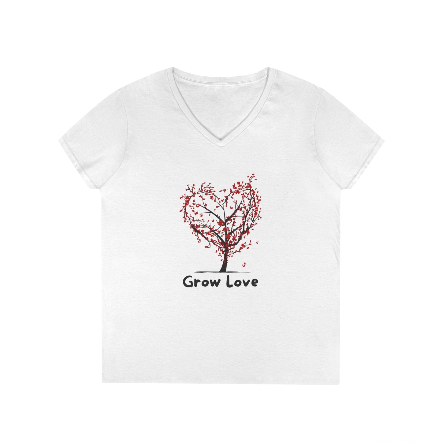 Ladies' V-Neck T-Shirt - "Grow Love" Design for Nature Lovers
