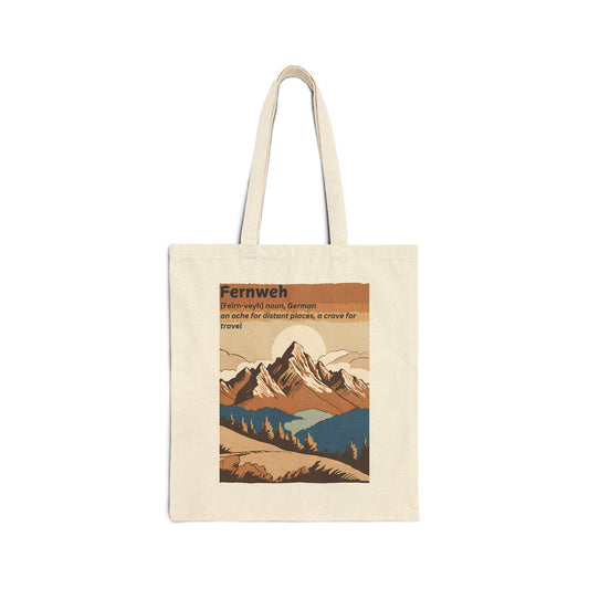 Fernweh Mountain Travel Tote Bag - Eco-Friendly Cotton Canvas