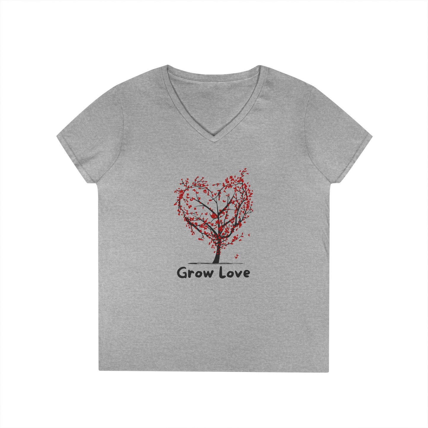 Ladies' V-Neck T-Shirt - "Grow Love" Design for Nature Lovers