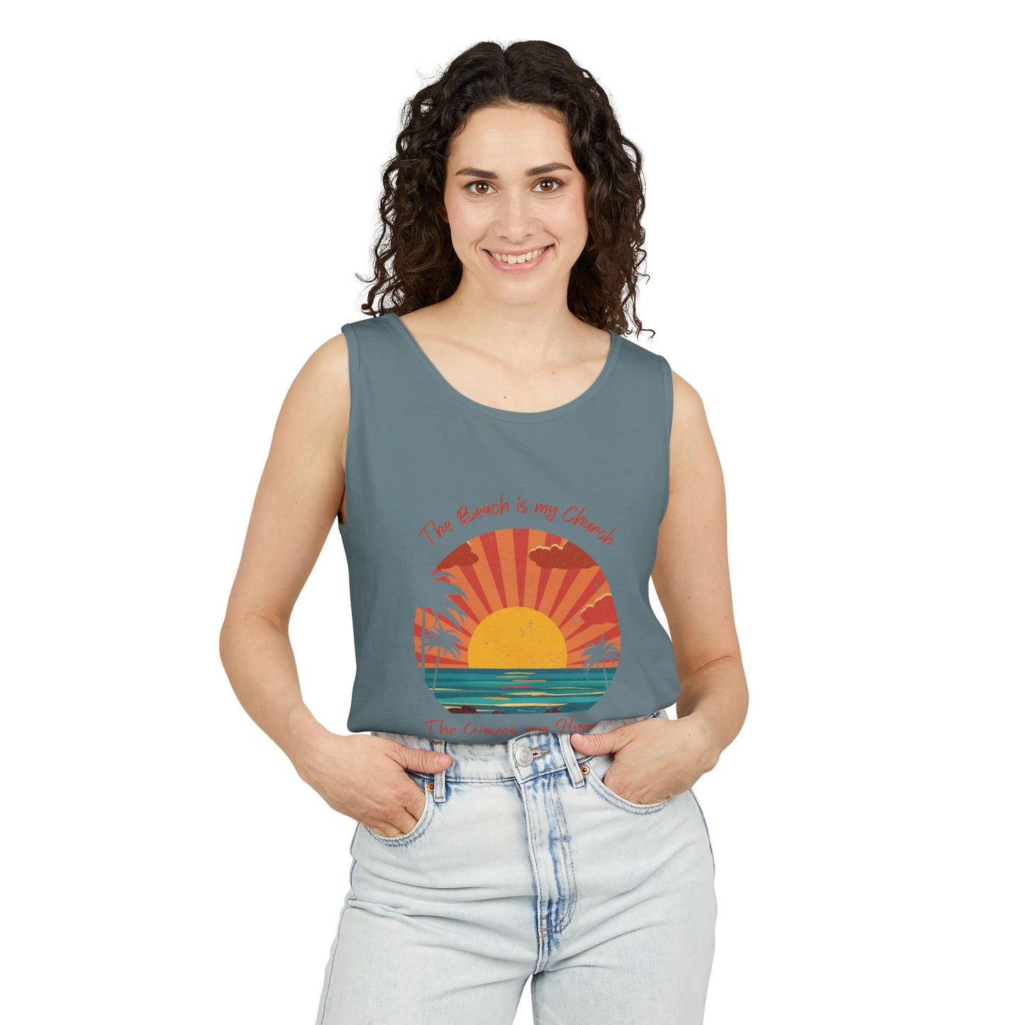 Beach Vibes Unisex Garment-Dyed Tank Top - "The Beach is My Church"