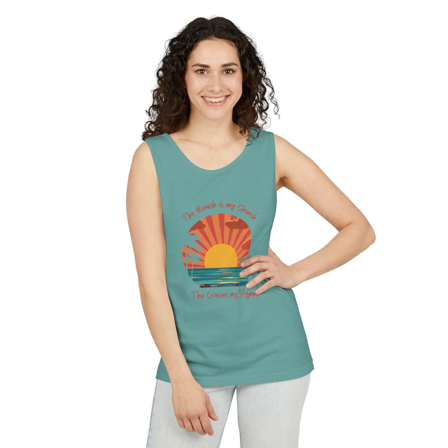 Beach Vibes Unisex Garment-Dyed Tank Top - "The Beach is My Church"