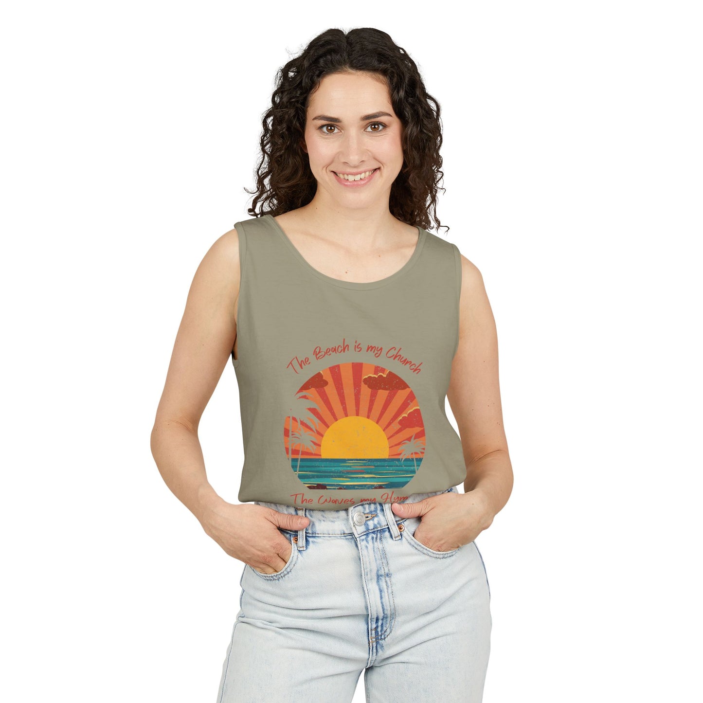 Beach Vibes Unisex Garment-Dyed Tank Top - "The Beach is My Church"