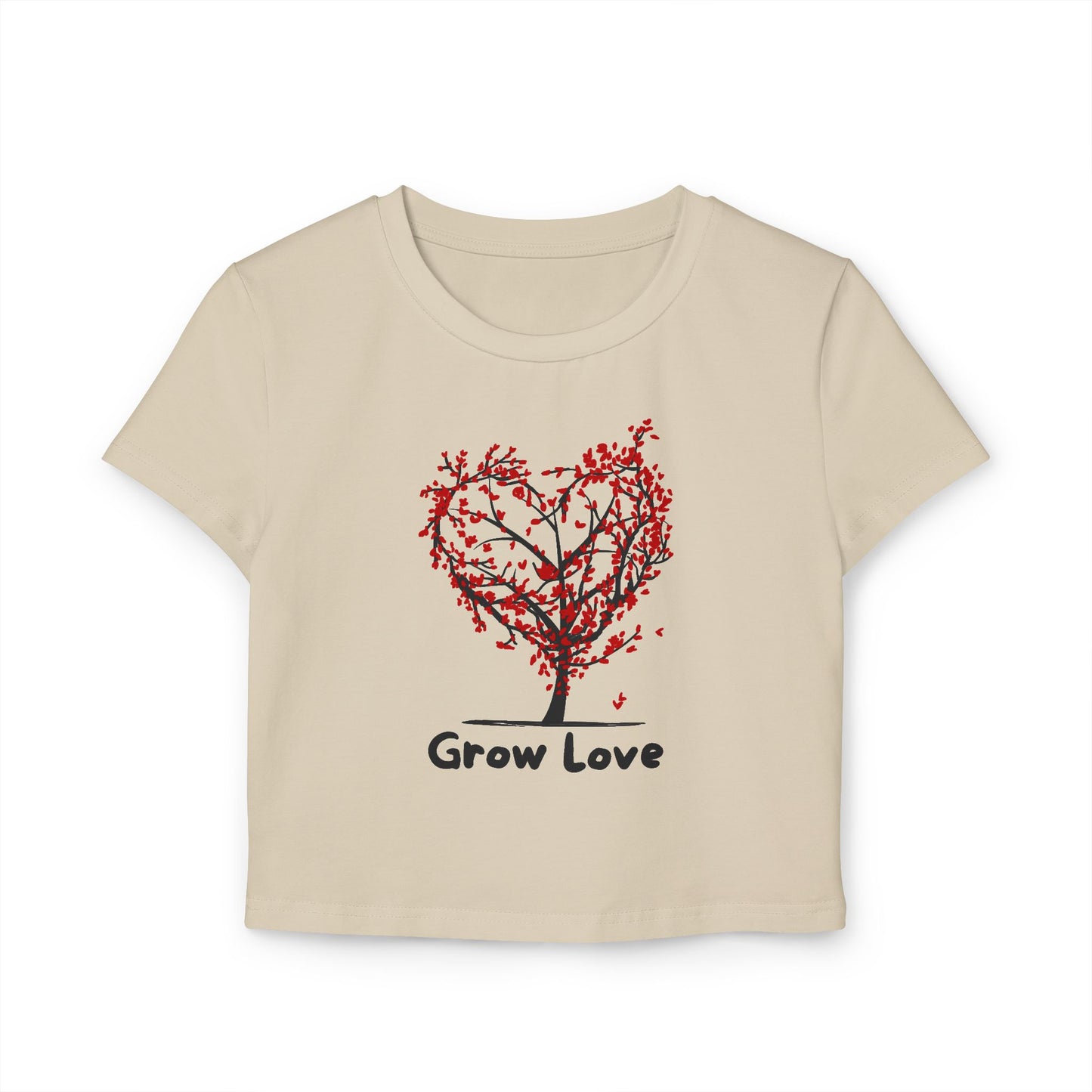 Grow Love Women's Baby Tee - Cute Heart Tree Design for Nature Lovers