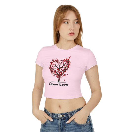 Grow Love Women's Baby Tee - Cute Heart Tree Design for Nature Lovers